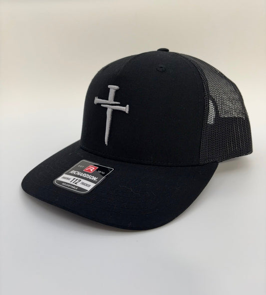 3D Puff Nail Cross Embroidered Hat Men's White Richardson Hats