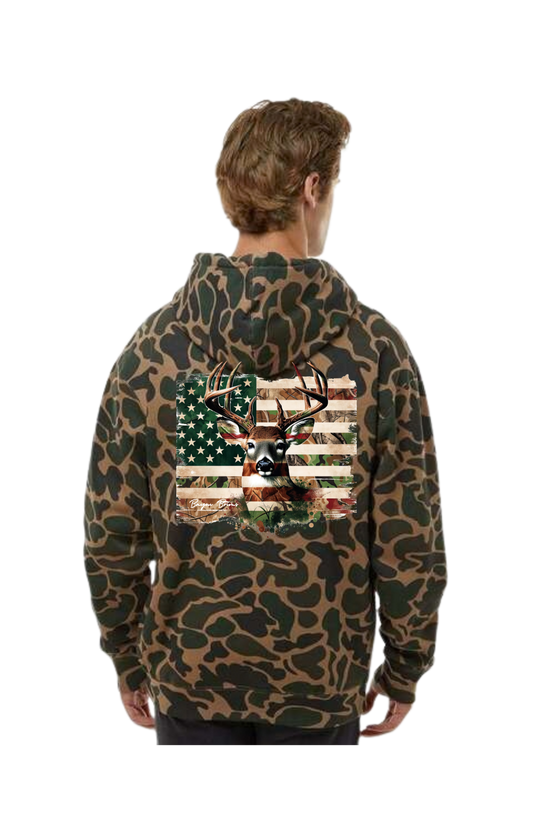 Deer with American Flag Adult Hoodie