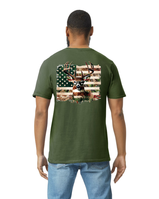 Deer with American Flag Tshirt