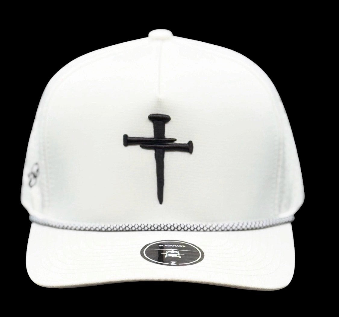 3D Puff Nail Cross Embroidered Hat Men's White