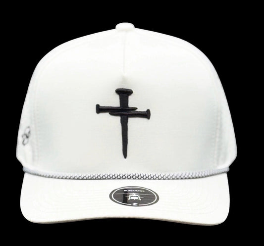 3D Puff Nail Cross Embroidered Hat Men's White
