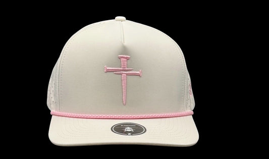 3D Puff Nail Cross Embroidered Hat Women's Cream Hat with Pink Cross